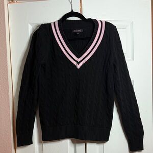 Lauren Ralph Lauren Women's Black V-Neck Sweater with Pink Trim size M